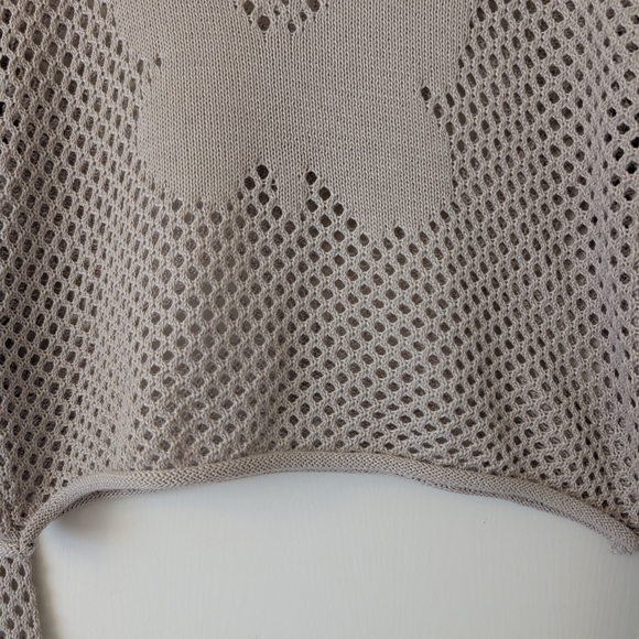 Vintage Y2K Womens Small Beige Crochet Butterfly Sweater Cottage Coquette Boho - Picture 2 of 6